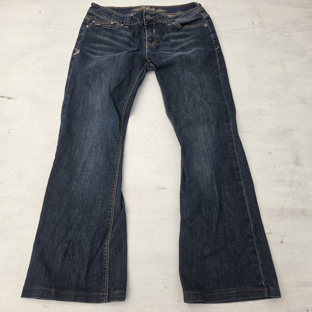 Adiktd Jeans Womens 10 Blue Stretch Low Rise Bootcut Embroidered Flap Pockets